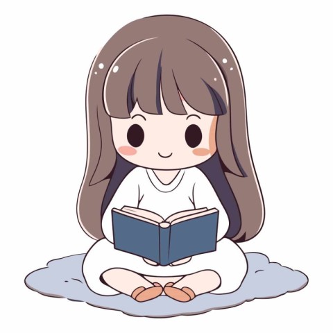 Illustration of a little girl reading a book on a white backgrou