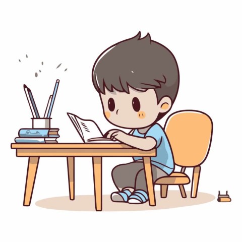 Boy studying at home of a boy sitting at his desk and doing home