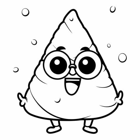 Black and White Cartoon Illustration of Cute Poop Character Masc