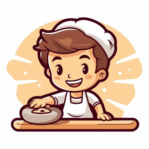 Cartoon chef with a pottery wheel. Vector clip art.