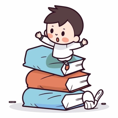 Boy sitting on pile of books. eps10