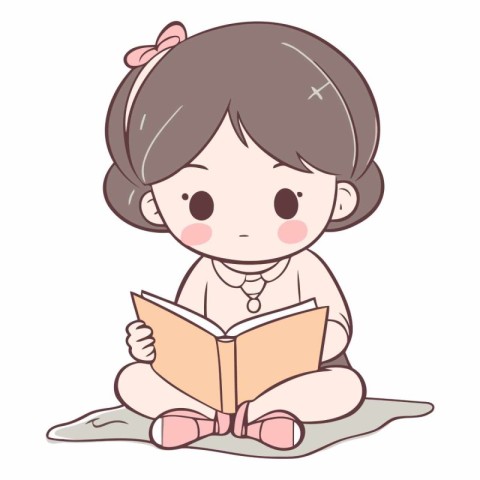 cute girl reading a book on white background.