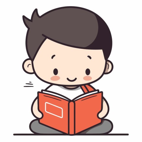 Illustration of a boy reading a book on a white background.