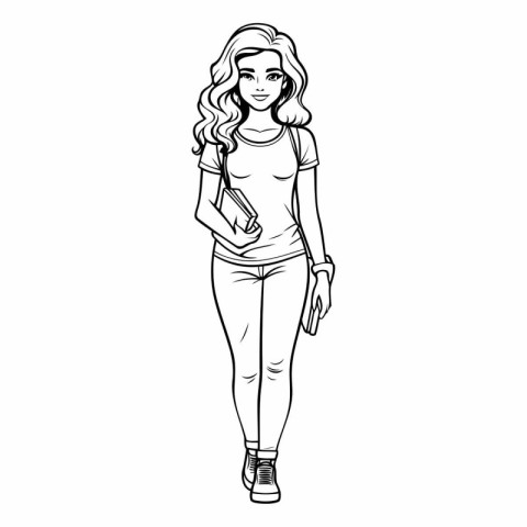 beautiful young woman walking character vector illustration desi