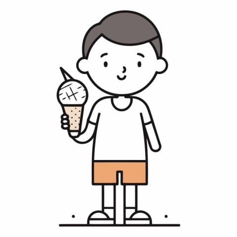 Illustration of a Kid Boy Holding an Ice Cream in His Hand