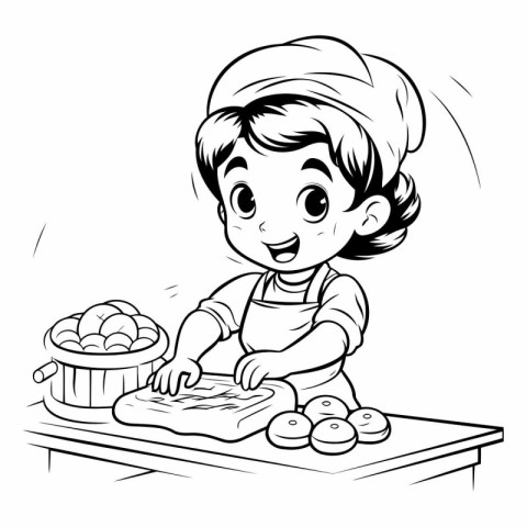 Black and White Cartoon Illustration of Cute Little Kid Boy Baki