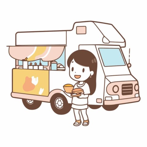 Illustration of a woman buying ice cream at the street food truc