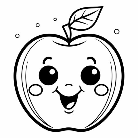 Black and White Cartoon Illustration of Funny Apple Fruit Charac