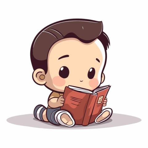 Cute little boy reading a book. Vector cartoon character illustr