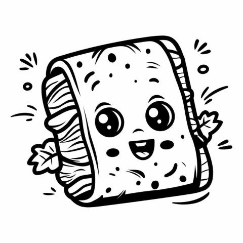 Illustration of a sandwich with a smiley face on a white backgro