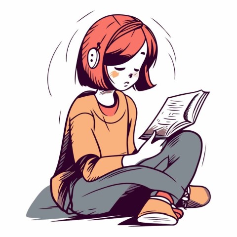 Illustration of a teenage girl reading a book.