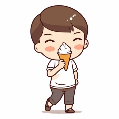 Cute Boy Eating Ice Cream Vector Illustration. Cute Kid Characte