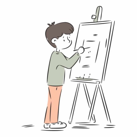 Illustration of a boy drawing on a whiteboard