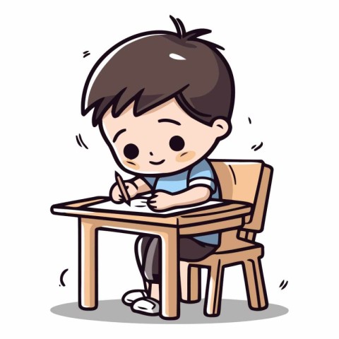 Boy writing on desk - Cute cartoon character vector illustration