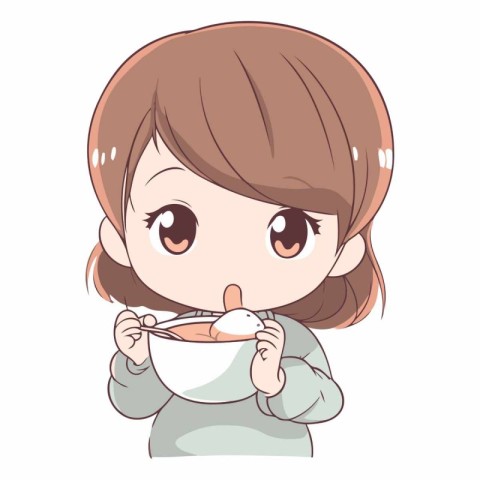 girl eating a bowl of soup on white background vector illustrati