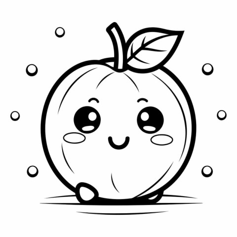 Black and White Cartoon Illustration of Cute Apple Fruit Charact