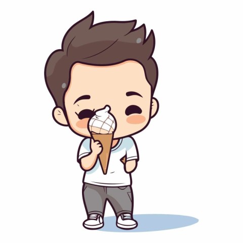 Crying boy with ice cream cartoon character vector illustration