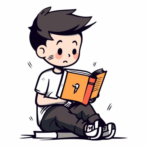 Illustration of a Kid Boy Reading a Book and Sitting on the Floo