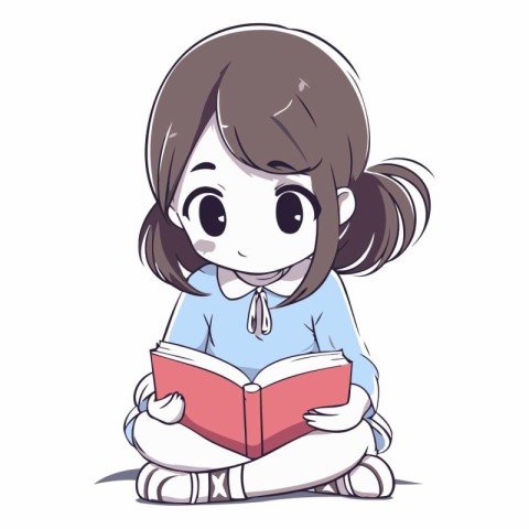 Illustration of a cute girl reading a book on a white background