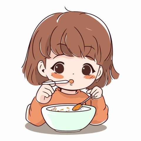 Cute little girl eating a bowl of cereal.