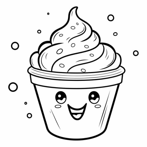 Coloring book for children: ice cream in a paper cup.