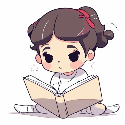 Illustration of a Cute Little Girl Reading a Book - Vector