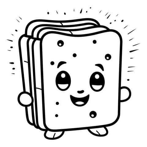 Black And White Cartoon Illustration of Cute Sandwich Character