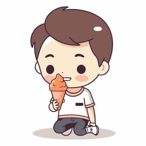 Boy eating ice cream - Cute and funny cartoon vector illustratio