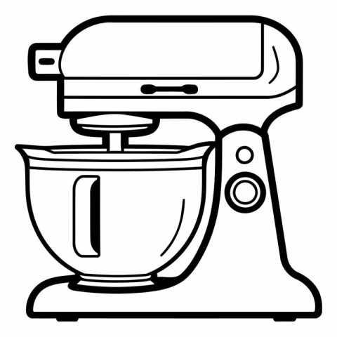 Illustration of a hand-painted electric mixer on a white backgro