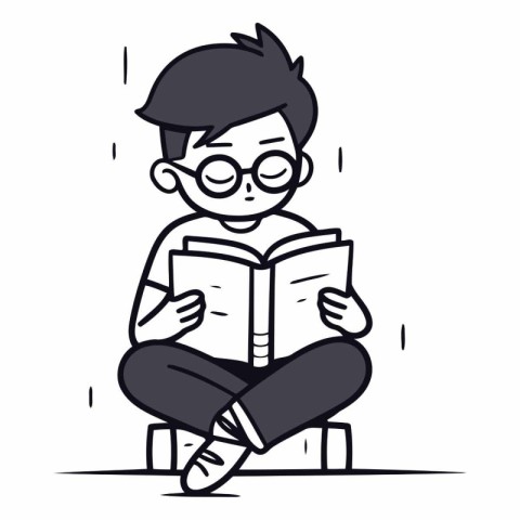 Illustration of a boy reading a book while sitting on the floor