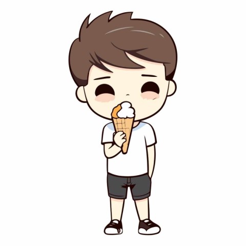 cute boy eating ice cream cartoon vector illustration graphic de