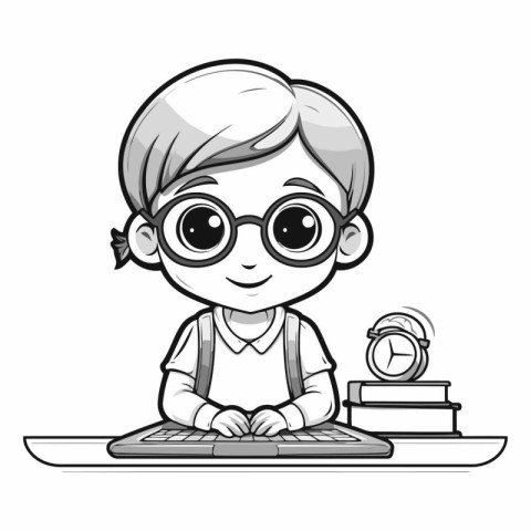 Cute little boy with glasses using a laptop.