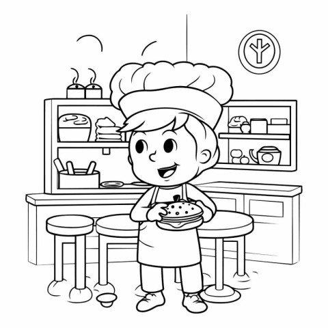 Illustration of a Boy Wearing a Chef Hat and Holding a Cake