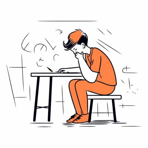 Illustration of a young man doing his homework.