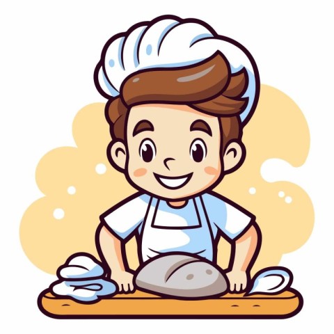 Illustration of a Cute Little Chef Holding a Piece of Bread