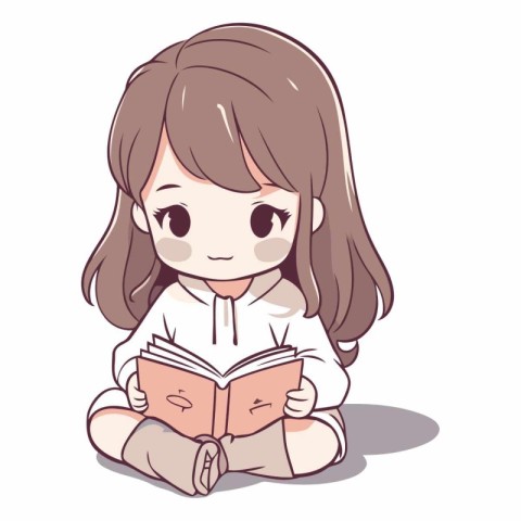 Girl reading a book isolated on a white background.