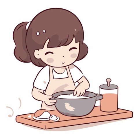 Illustration of a Little Girl Baking Pastry in a Bowl