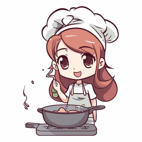 Illustration of a Cute Little Girl Cooking in a Cook's Hat