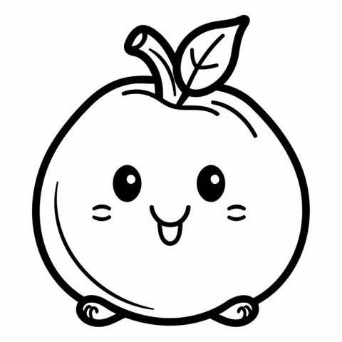 Black and White Cartoon Illustration of Cute Apple Fruit Charact