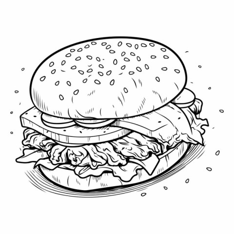 Hamburger. Hand drawn vector illustration of a hamburger.