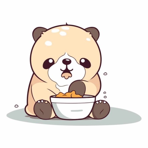 Cute panda eating a bowl of cereals.