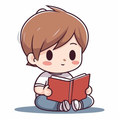 Boy reading a book. Cute cartoon character.