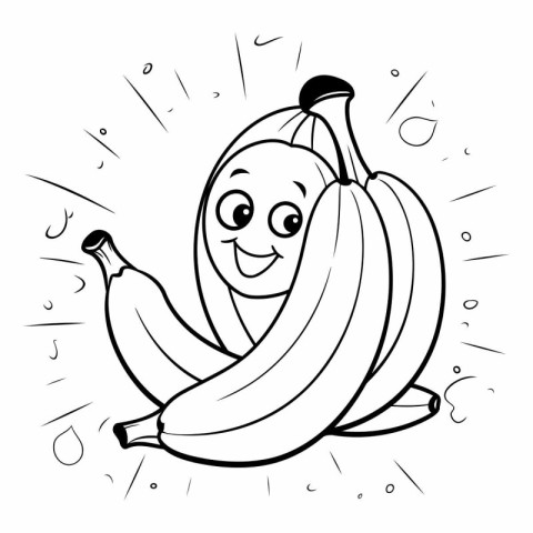 Black and White Cartoon Illustration of Funny Banana Fruit Chara