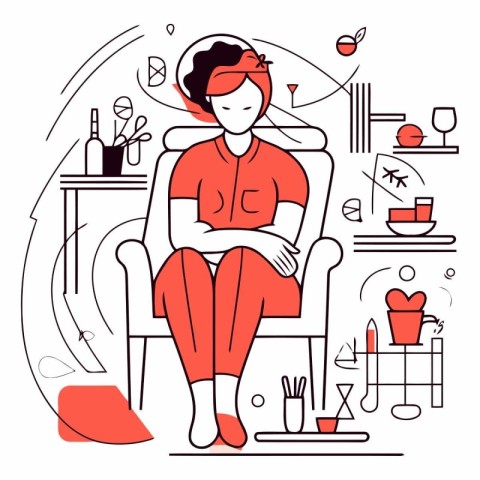 Vector illustration of a woman sitting on a chair in the beauty