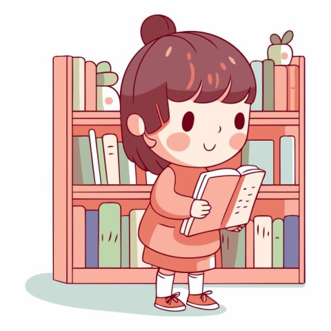 Girl reading a book in the library of a cartoon character.