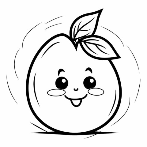 Black and White Cartoon Illustration of Cute Peach Fruit Charact