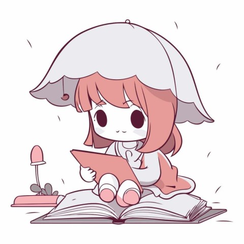 Girl reading a book with an umbrella on her head vector illustra