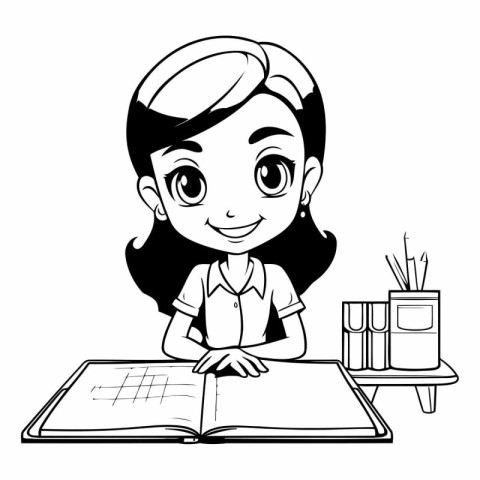 cute little student girl with school supplies cartoon vector ill