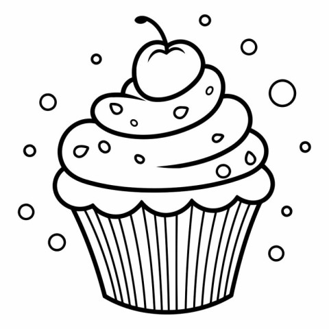 Black and White Cartoon Illustration of Cup Cake for Coloring Bo