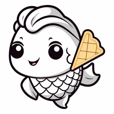 Cute kawaii fish with ice cream.